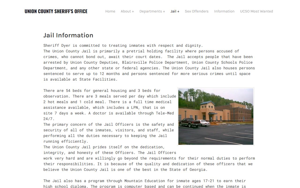 Union County Jail inmate population and jail information page
