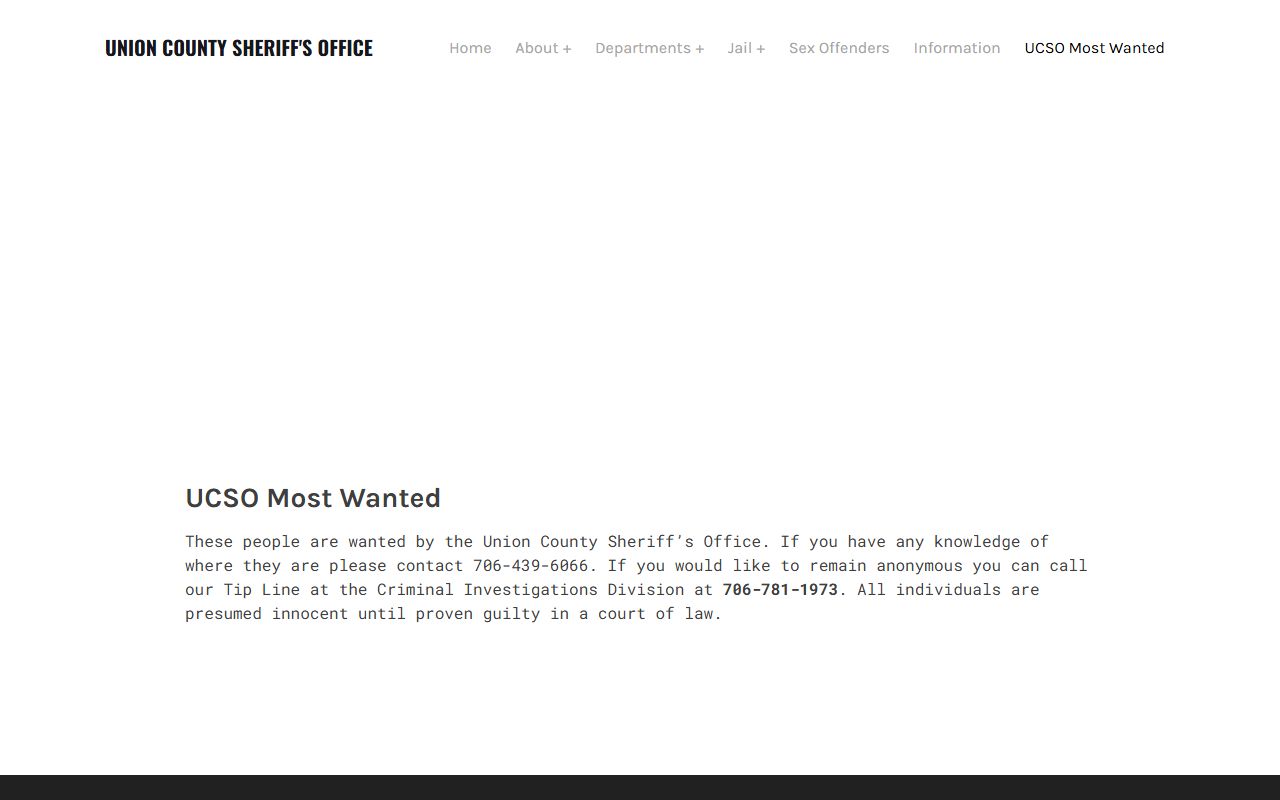 Union County jail mugshots most wanted page distinction