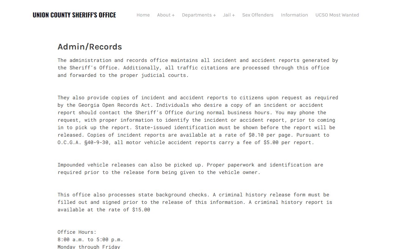 Union County inmate records sheriff admin records page